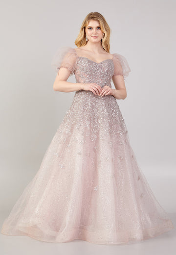 Short Sleeve Maxi Tulle A - Line Regular Prom Dress mti04-13 - Prom Dress - Istanbul Fashion Center