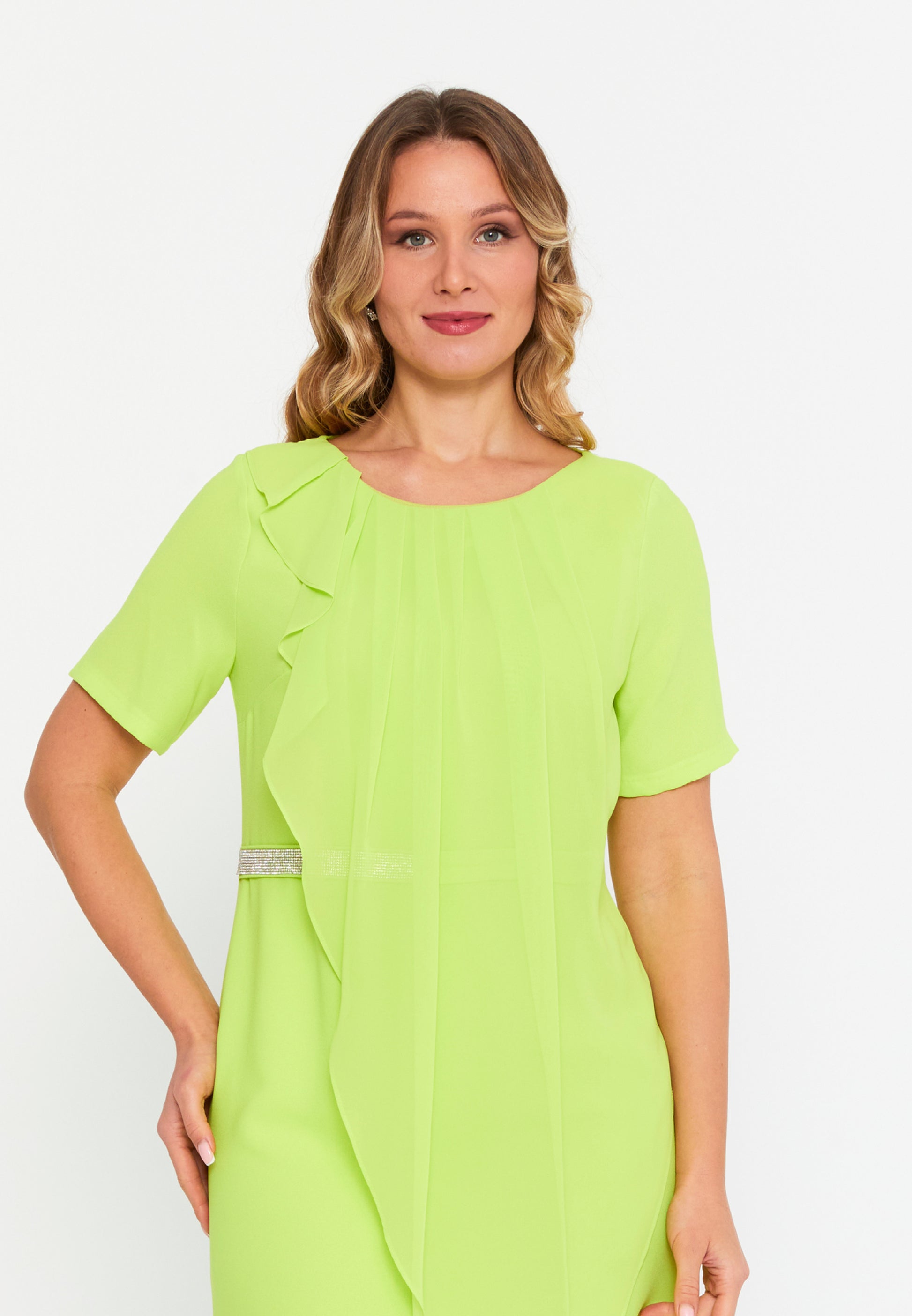 Short Sleeve Midi Viscose Column Plus Size Evening Dress bnt7633 - Evening Dress - Istanbul Fashion Center