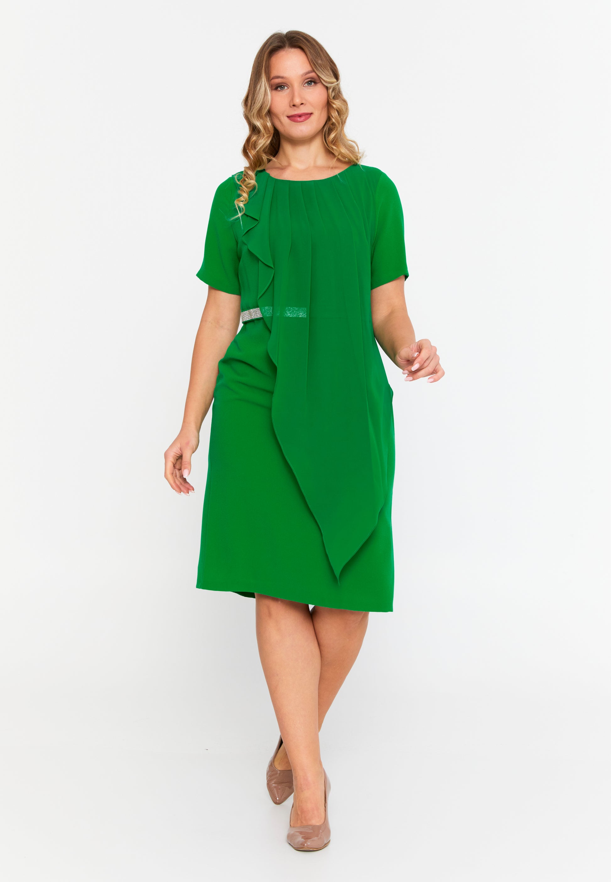 Short Sleeve Midi Viscose Column Plus Size Evening Dress bnt7633 - Evening Dress - Istanbul Fashion Center