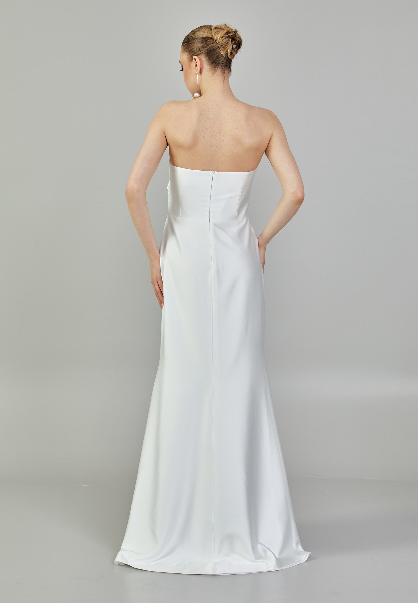 Strapless Maxi Satin Regular Wedding Dress mxg57023 - Wedding Dress - Istanbul Fashion Center