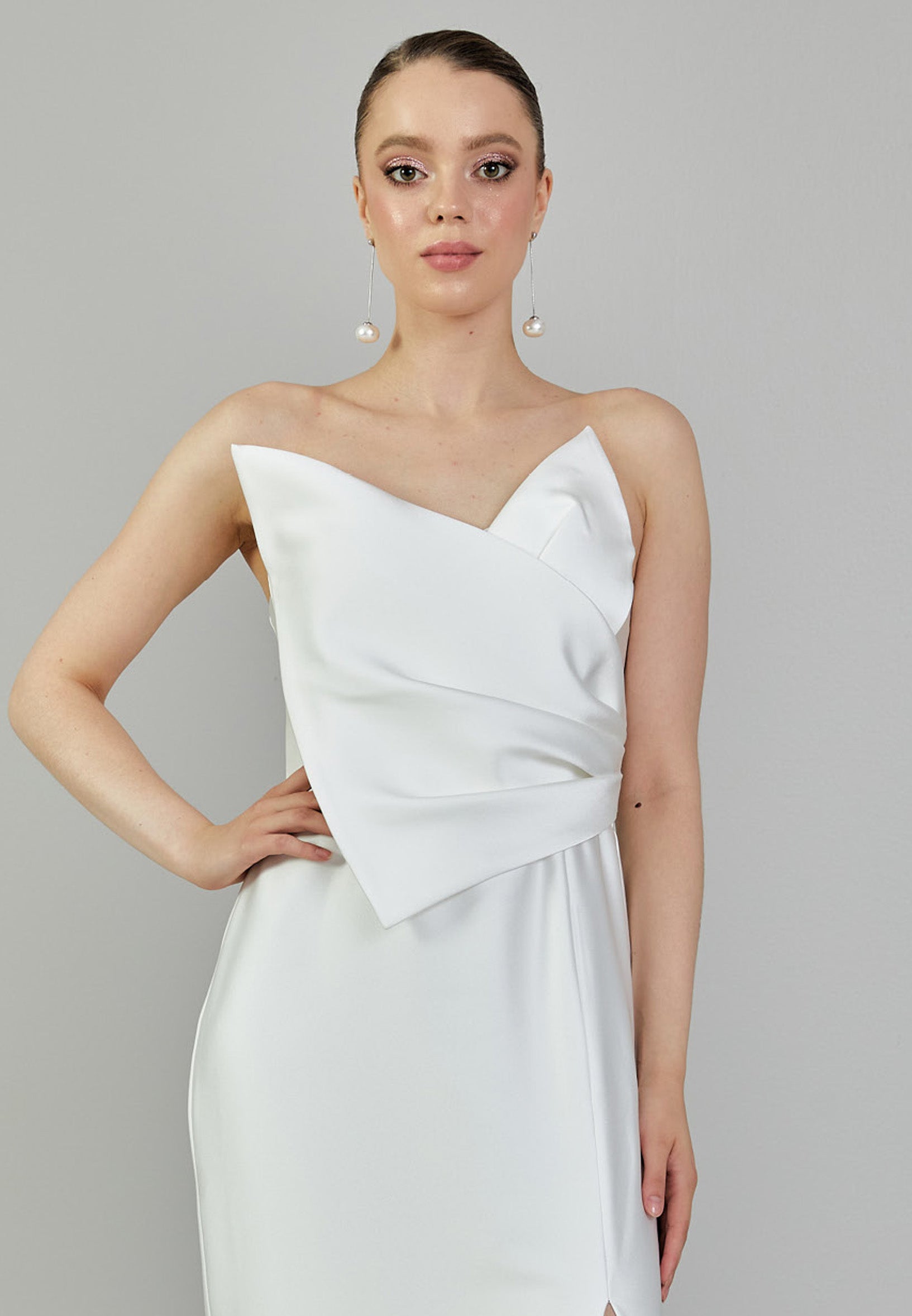 Strapless Maxi Satin Regular Wedding Dress mxg57023 - Wedding Dress - Istanbul Fashion Center