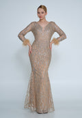 Long Sleeve Maxi Tulle Mermaid Regular Wedding Guest Dress lns3831 - Wedding Guest Dress - Istanbul Fashion Center