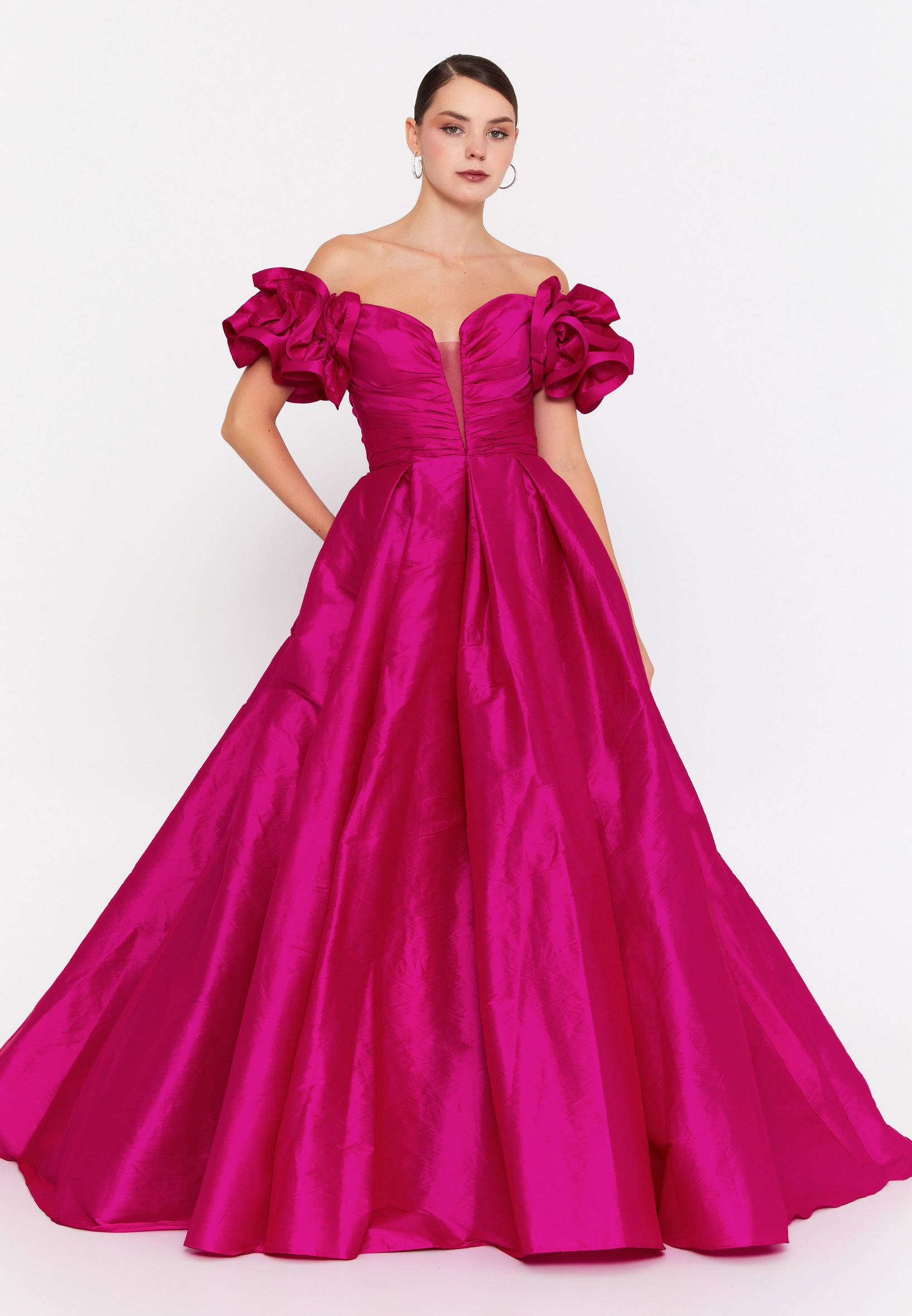 Off Shoulder Maxi Polyester A - Line Regular Prom Dress ivo24554 - Prom Dress - Istanbul Fashion Center