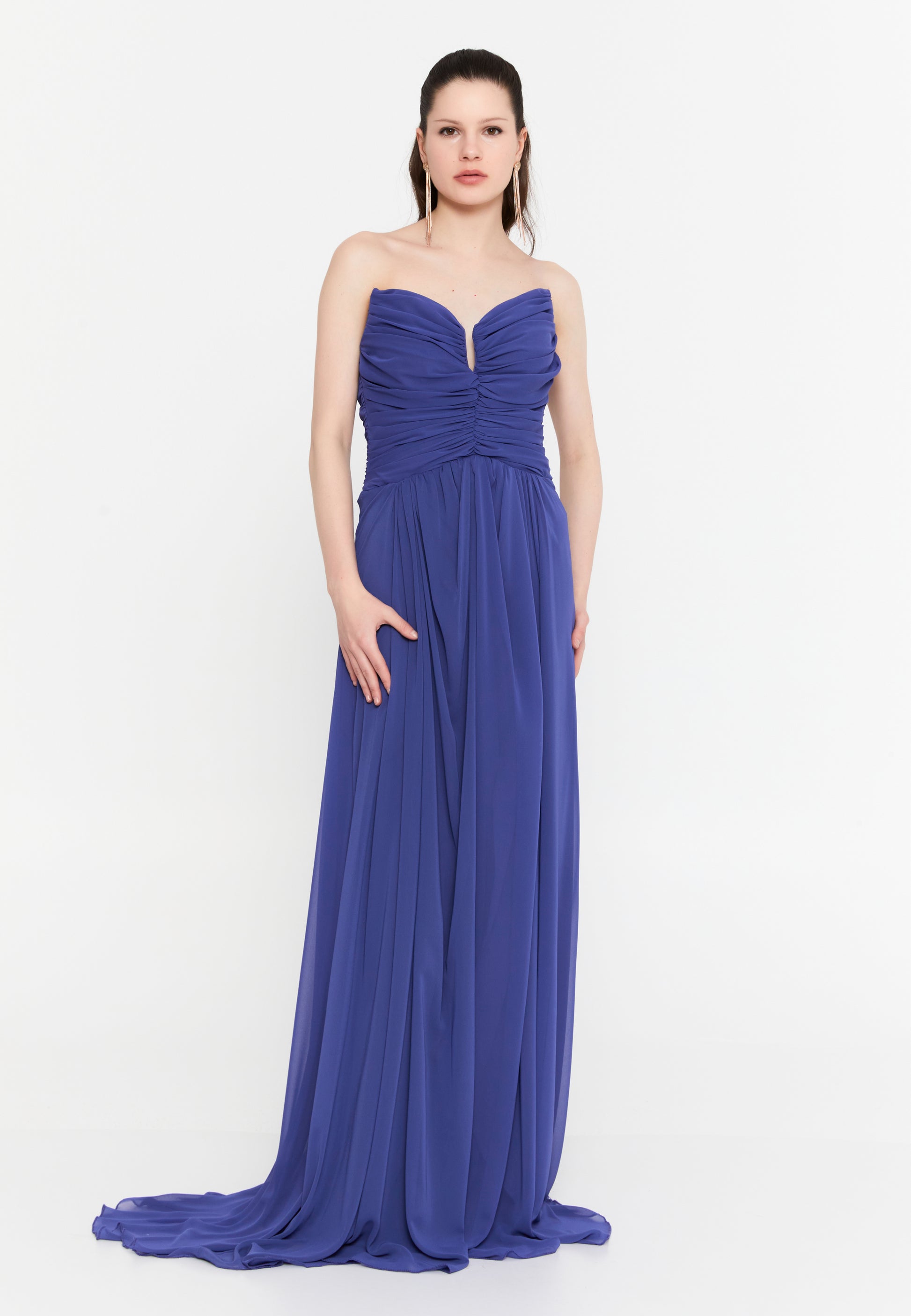 Strapless Maxi Chiffon Column Regular Wedding Guest Dress aln1839 - Wedding Guest Dress - Istanbul Fashion Center
