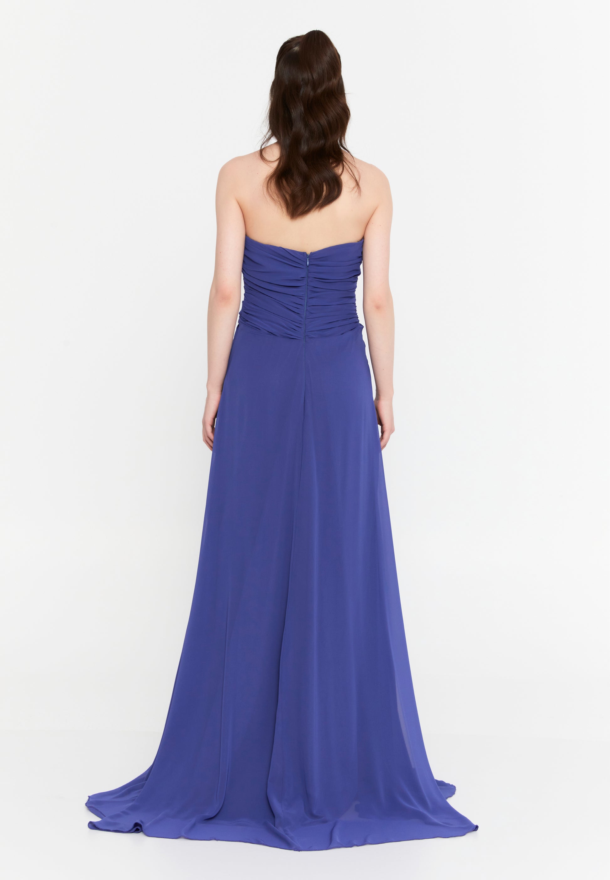 Strapless Maxi Chiffon Column Regular Wedding Guest Dress aln1839 - Wedding Guest Dress - Istanbul Fashion Center