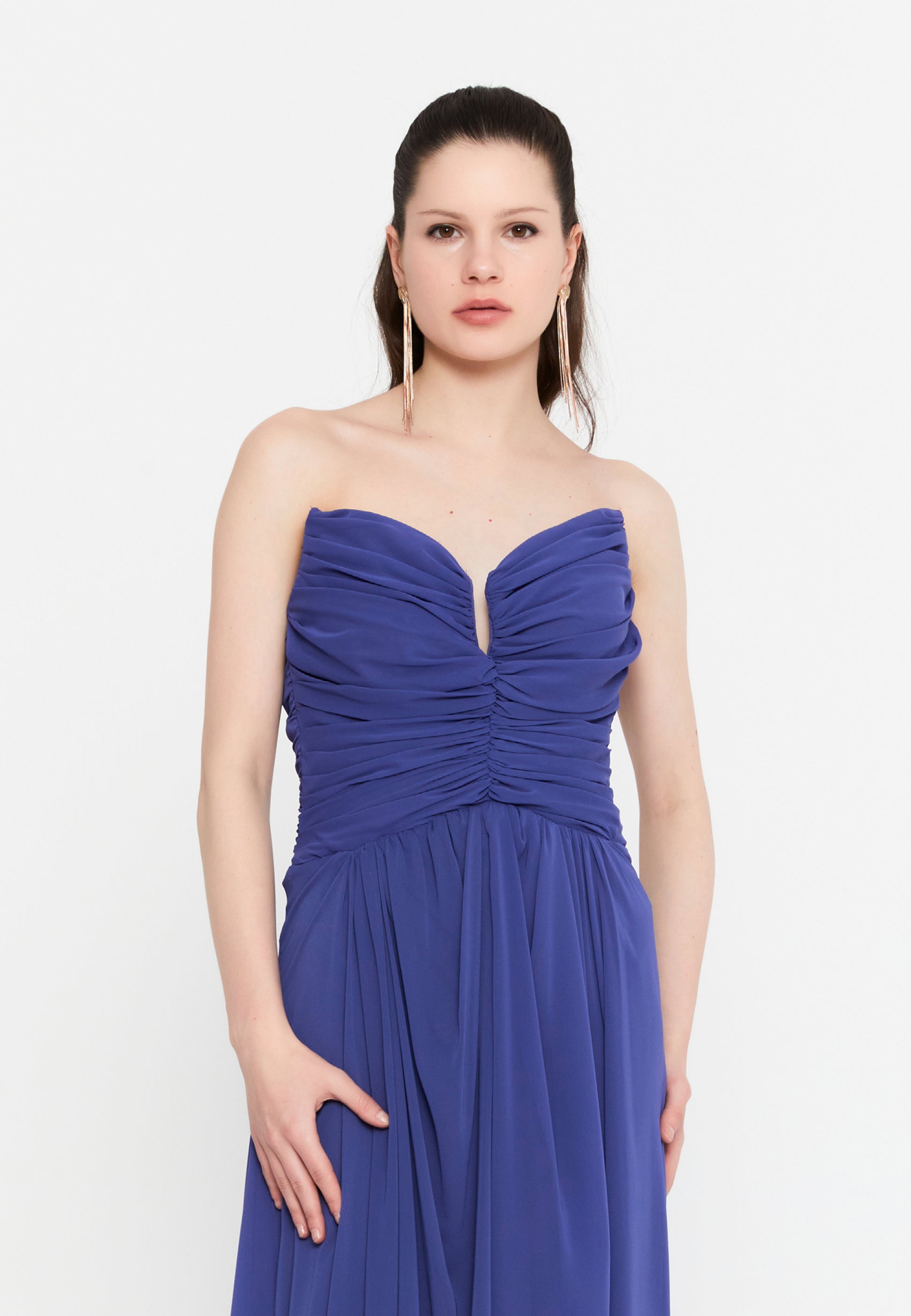 Strapless Maxi Chiffon Column Regular Wedding Guest Dress aln1839 - Wedding Guest Dress - Istanbul Fashion Center
