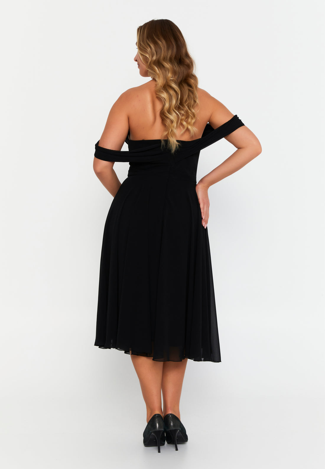 Off Shoulder Midi Chiffon Column Plus Size Evening Dress drd6081