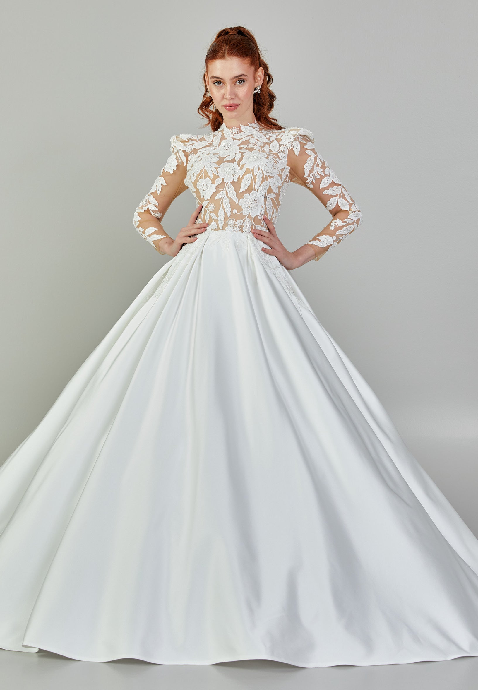 Long Sleeve Maxi Polyester Regular Wedding Dress rlb1870 Ecru / 38