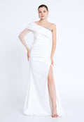 One Shoulder Maxi Viscose Mermaid Regular Wedding Guest Dress aln1897 - Wedding Guest Dress - Istanbul Fashion Center