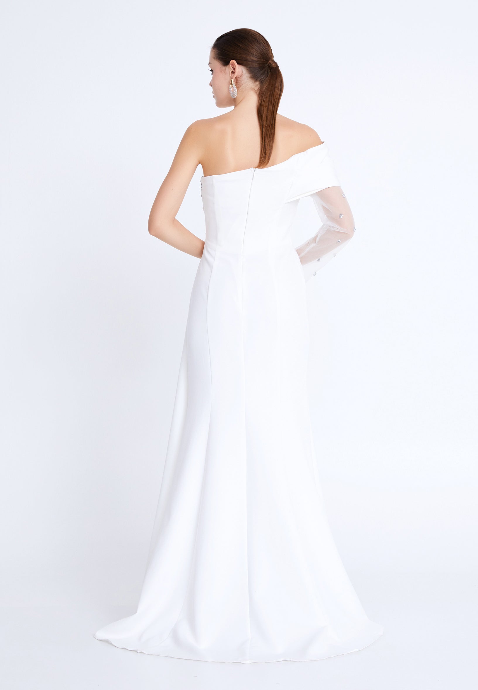 One Shoulder Maxi Viscose Mermaid Regular Wedding Guest Dress aln1897 - Wedding Guest Dress - Istanbul Fashion Center