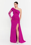 One Shoulder Maxi Viscose Mermaid Regular Wedding Guest Dress aln1897 - Wedding Guest Dress - Istanbul Fashion Center