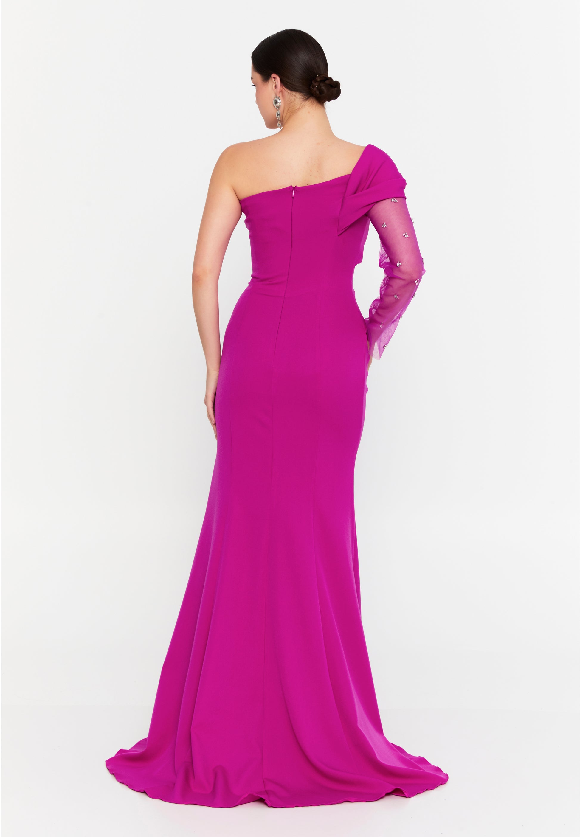 One Shoulder Maxi Viscose Mermaid Regular Wedding Guest Dress aln1897 - Wedding Guest Dress - Istanbul Fashion Center