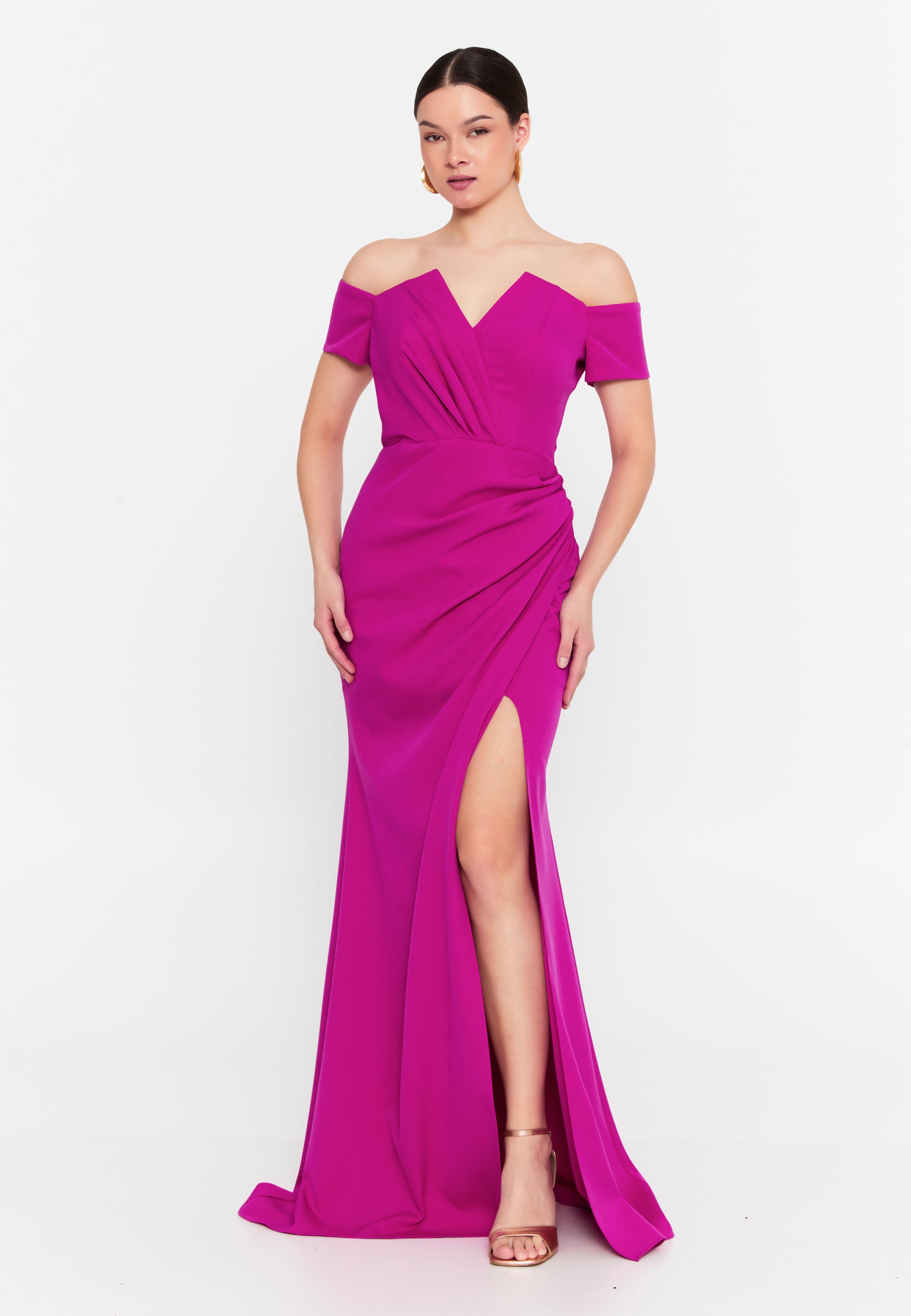 Off Shoulder Maxi Viscose Mermaid Regular Wedding Guest Dress aln1901 - Wedding Guest Dress - Istanbul Fashion Center