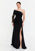 One Shoulder Maxi Viscose Mermaid Regular Wedding Guest Dress aln1897 - Wedding Guest Dress - Istanbul Fashion Center