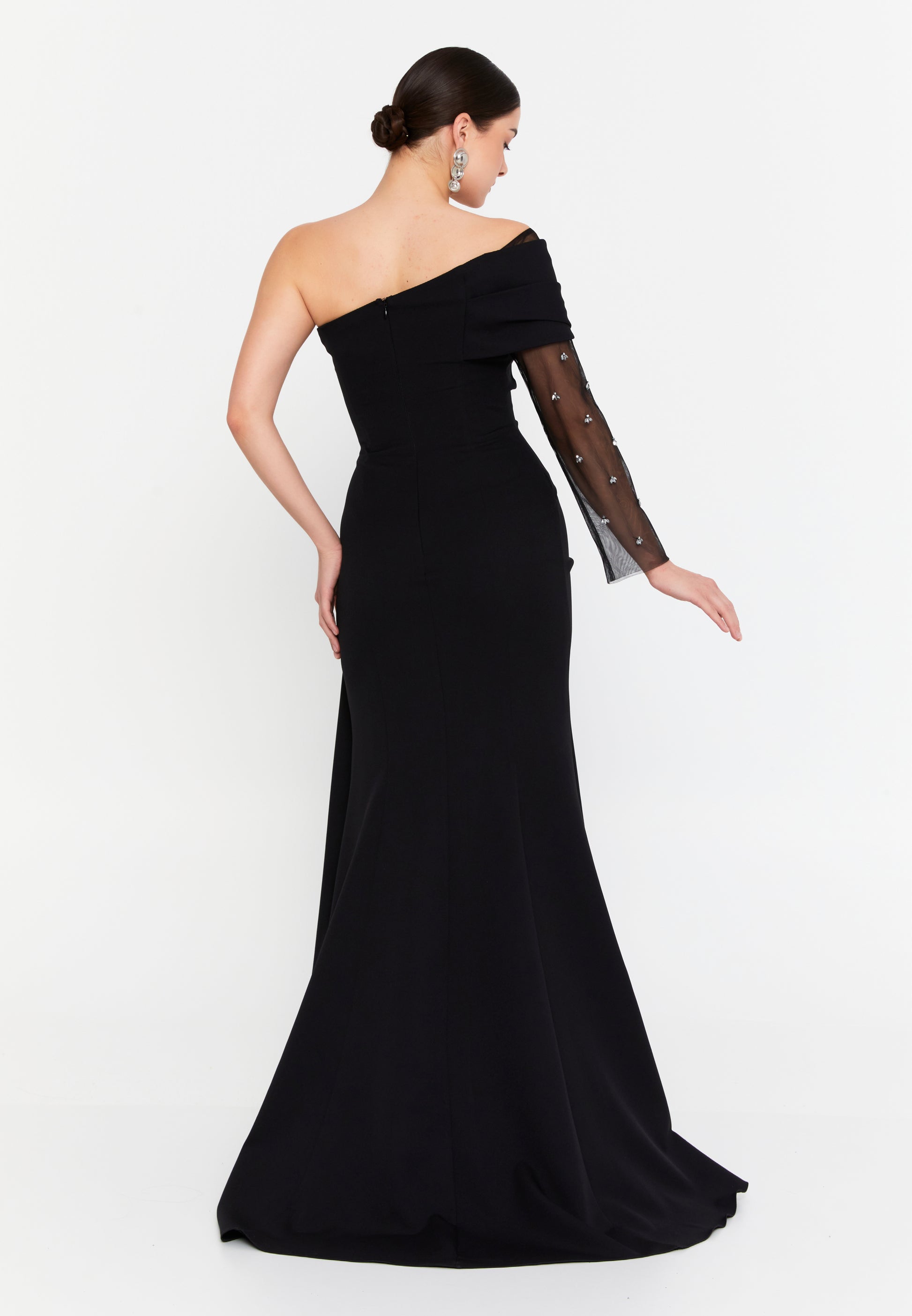 One Shoulder Maxi Viscose Mermaid Regular Wedding Guest Dress aln1897 - Wedding Guest Dress - Istanbul Fashion Center