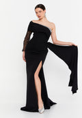 One Shoulder Maxi Viscose Mermaid Regular Wedding Guest Dress aln1897 - Wedding Guest Dress - Istanbul Fashion Center