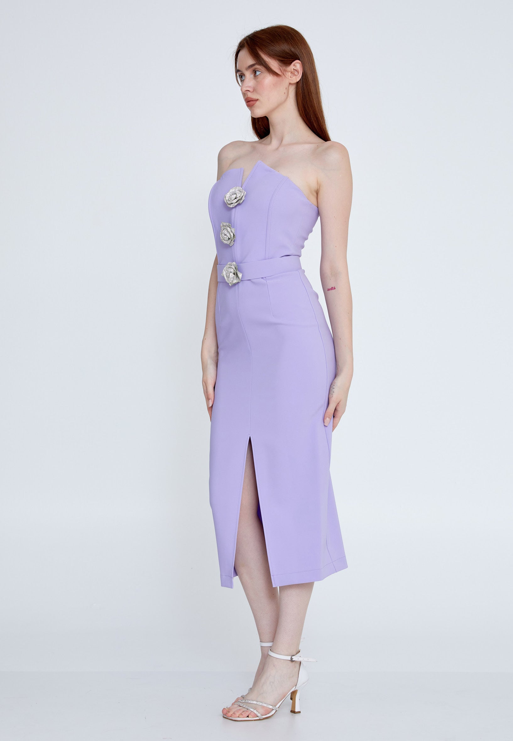 Strapless Midi Crepe Column Regular Evening Dress opr2102 - Evening Dress - Istanbul Fashion Center