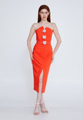 Strapless Midi Crepe Column Regular Evening Dress opr2102 - Evening Dress - Istanbul Fashion Center