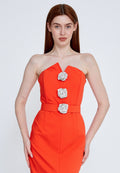 Strapless Midi Crepe Column Regular Evening Dress opr2102 - Evening Dress - Istanbul Fashion Center