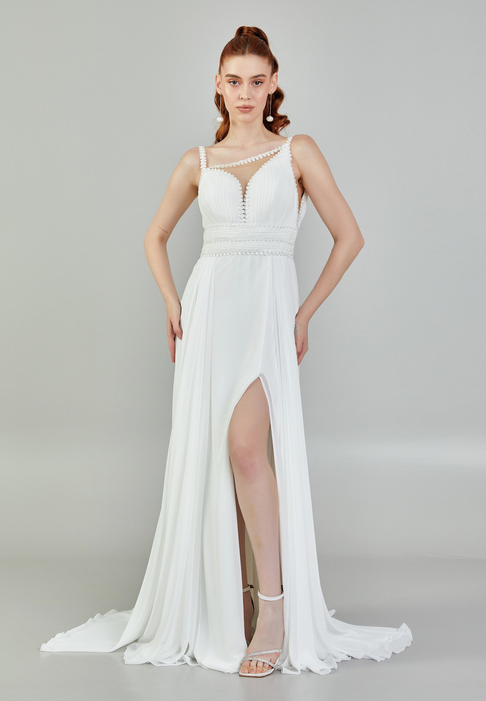 Sleeveless Maxi Chiffon Regular Wedding Dress sacd3053 - Wedding Dress - Istanbul Fashion Center