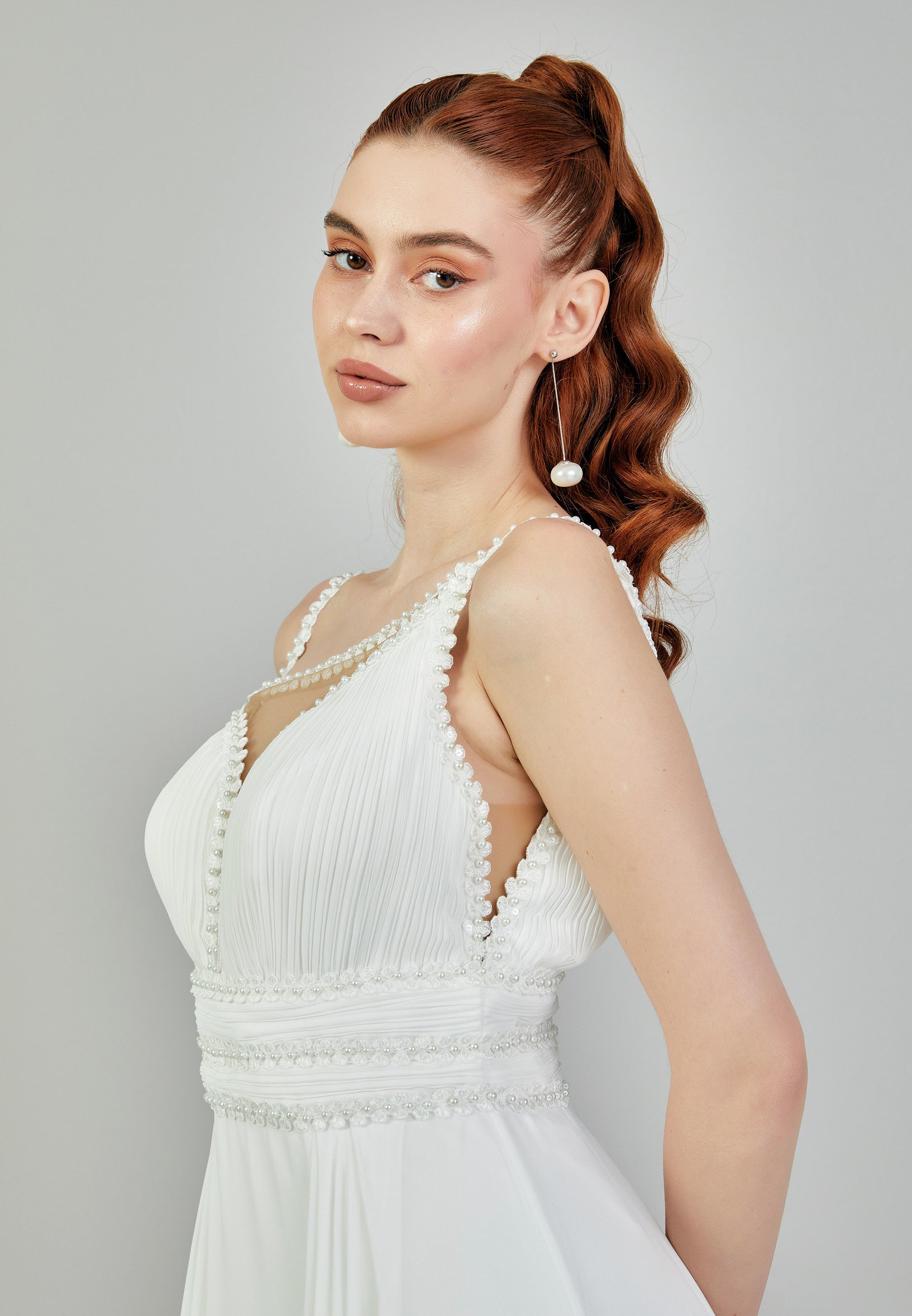 Sleeveless Maxi Chiffon Regular Wedding Dress sacd3053 - Wedding Dress - Istanbul Fashion Center