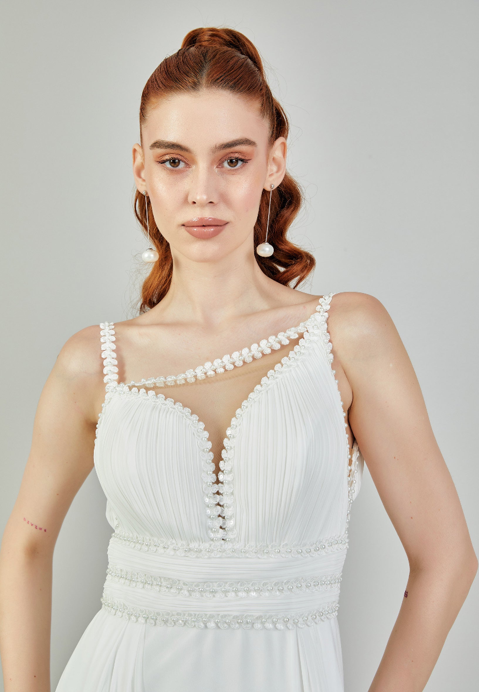 Sleeveless Maxi Chiffon Regular Wedding Dress sacd3053 - Wedding Dress - Istanbul Fashion Center