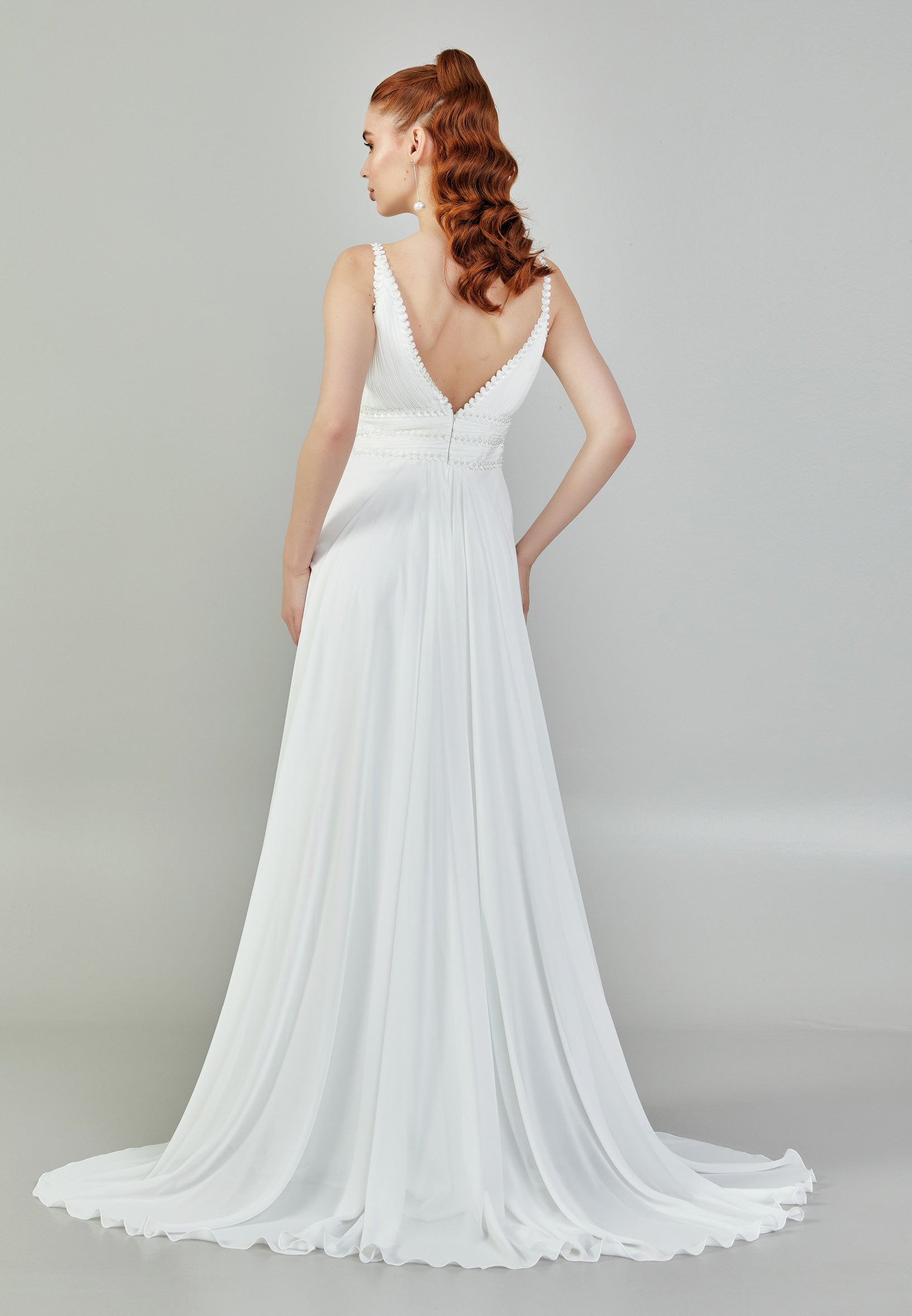Sleeveless Maxi Chiffon Regular Wedding Dress sacd3053 - Wedding Dress - Istanbul Fashion Center