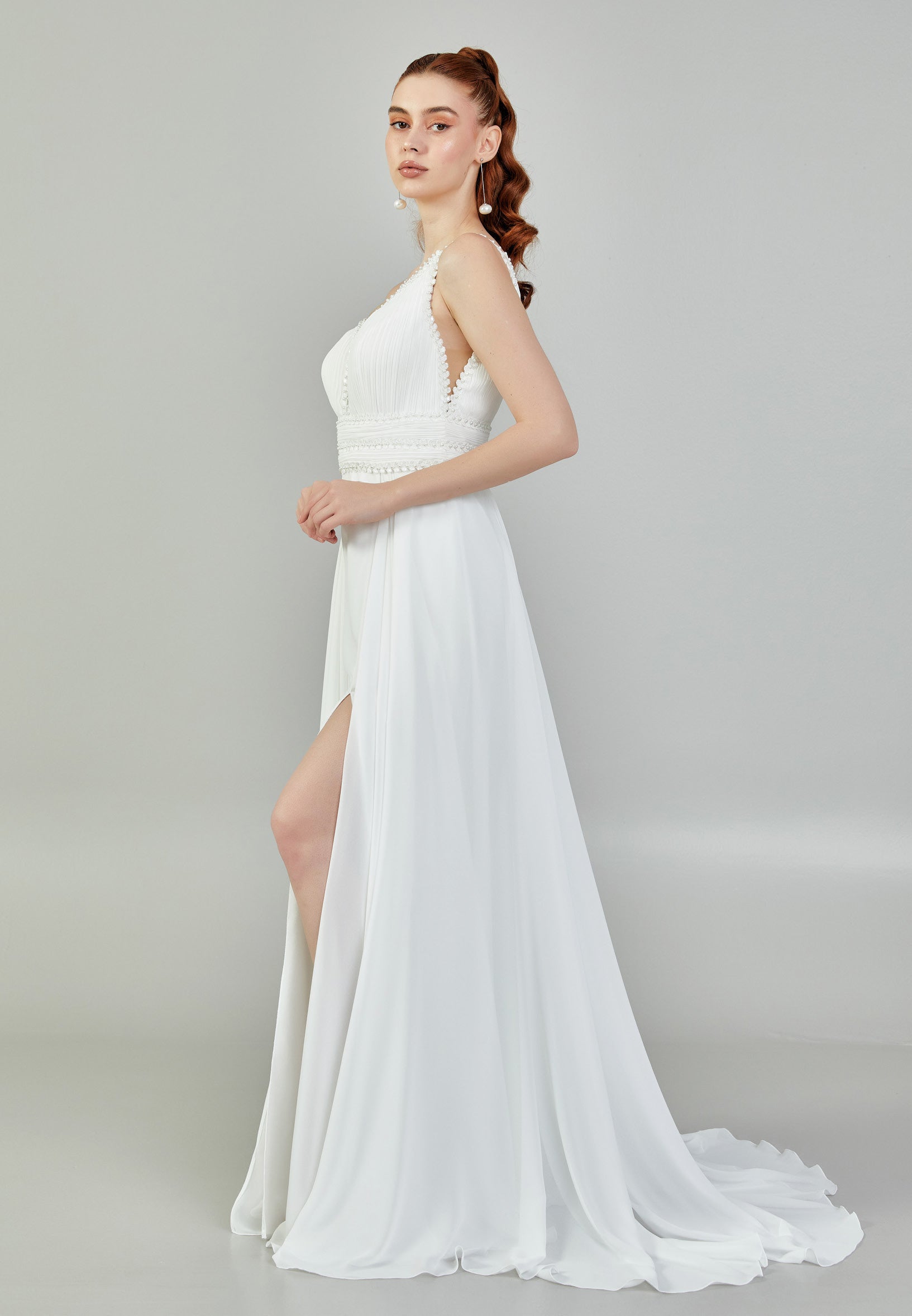 Sleeveless Maxi Chiffon Regular Wedding Dress sacd3053 - Wedding Dress - Istanbul Fashion Center