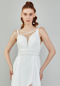 Sleeveless Maxi Chiffon Regular Wedding Dress sacd3053 - Wedding Dress - Istanbul Fashion Center