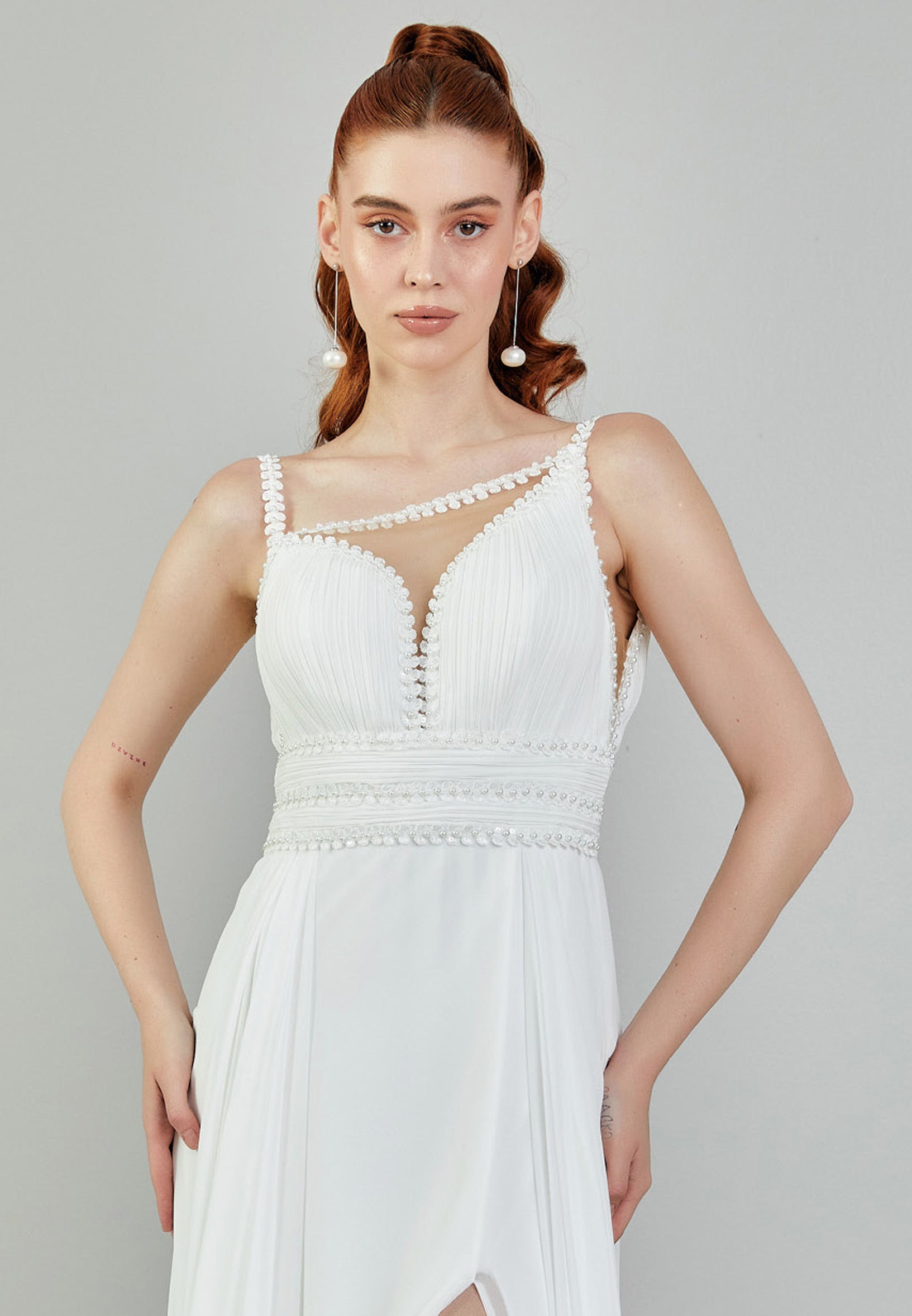 Sleeveless Maxi Chiffon Regular Wedding Dress sacd3053 - Wedding Dress - Istanbul Fashion Center