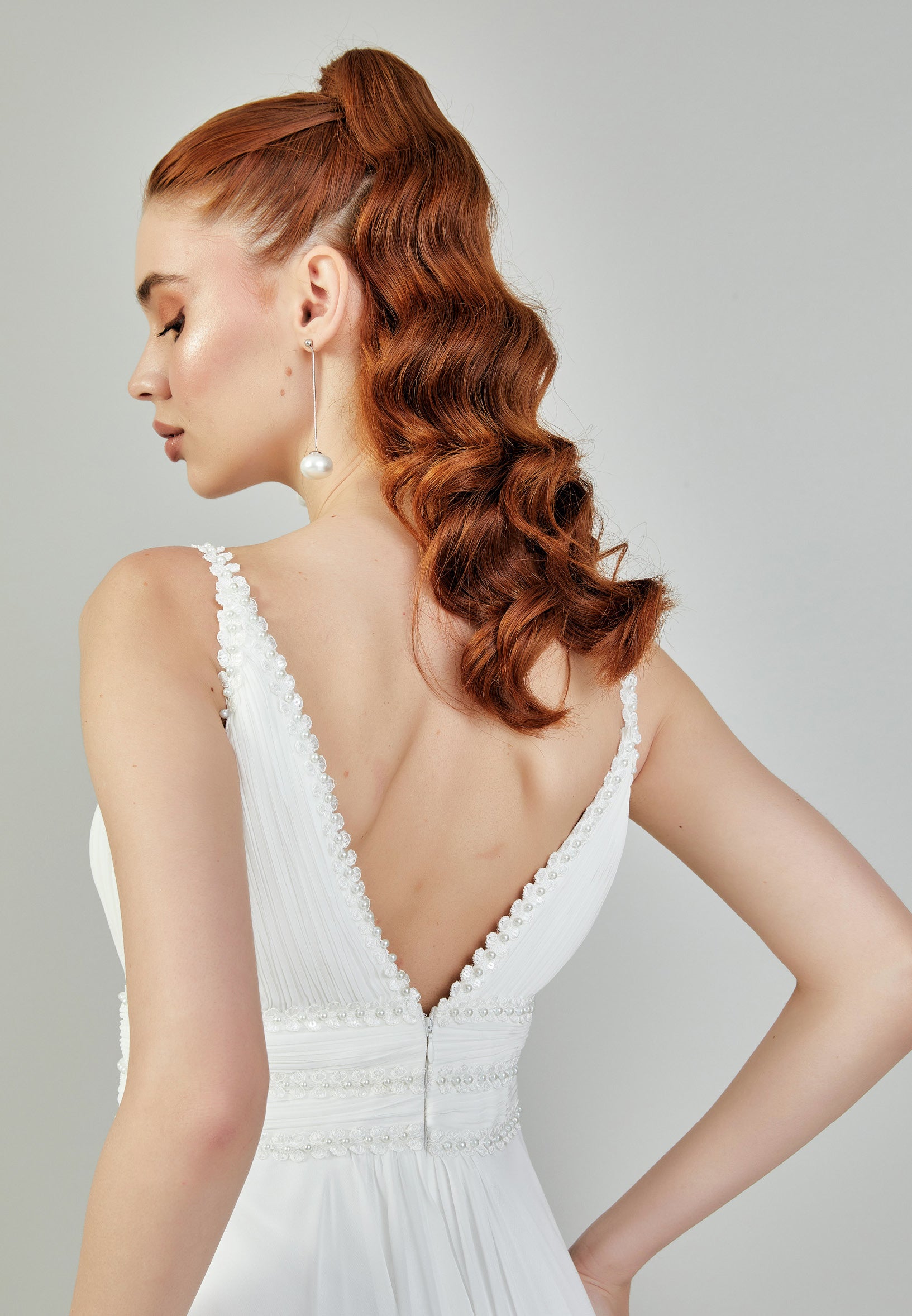 Sleeveless Maxi Chiffon Regular Wedding Dress sacd3053 - Wedding Dress - Istanbul Fashion Center