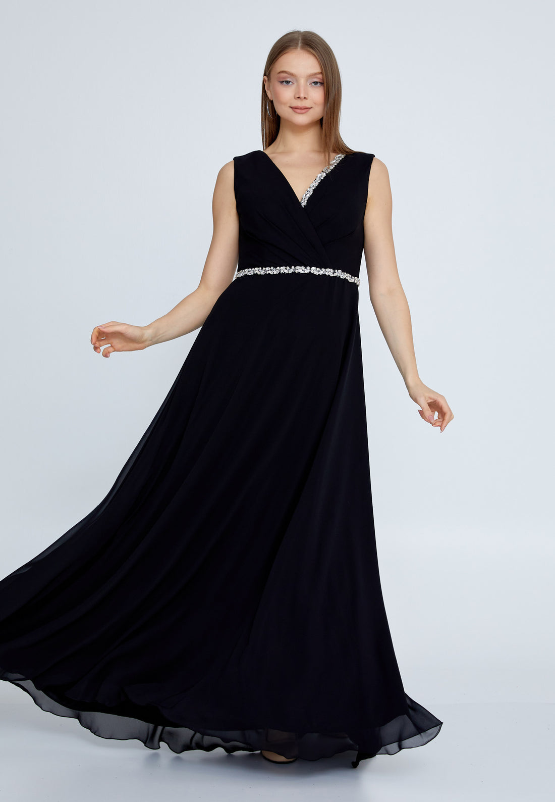 Sleeveless Maxi Chiffon Column Plus Size Wedding Guest Dress fvl6036-b - Wedding Guest Dress - Istanbul Fashion Center