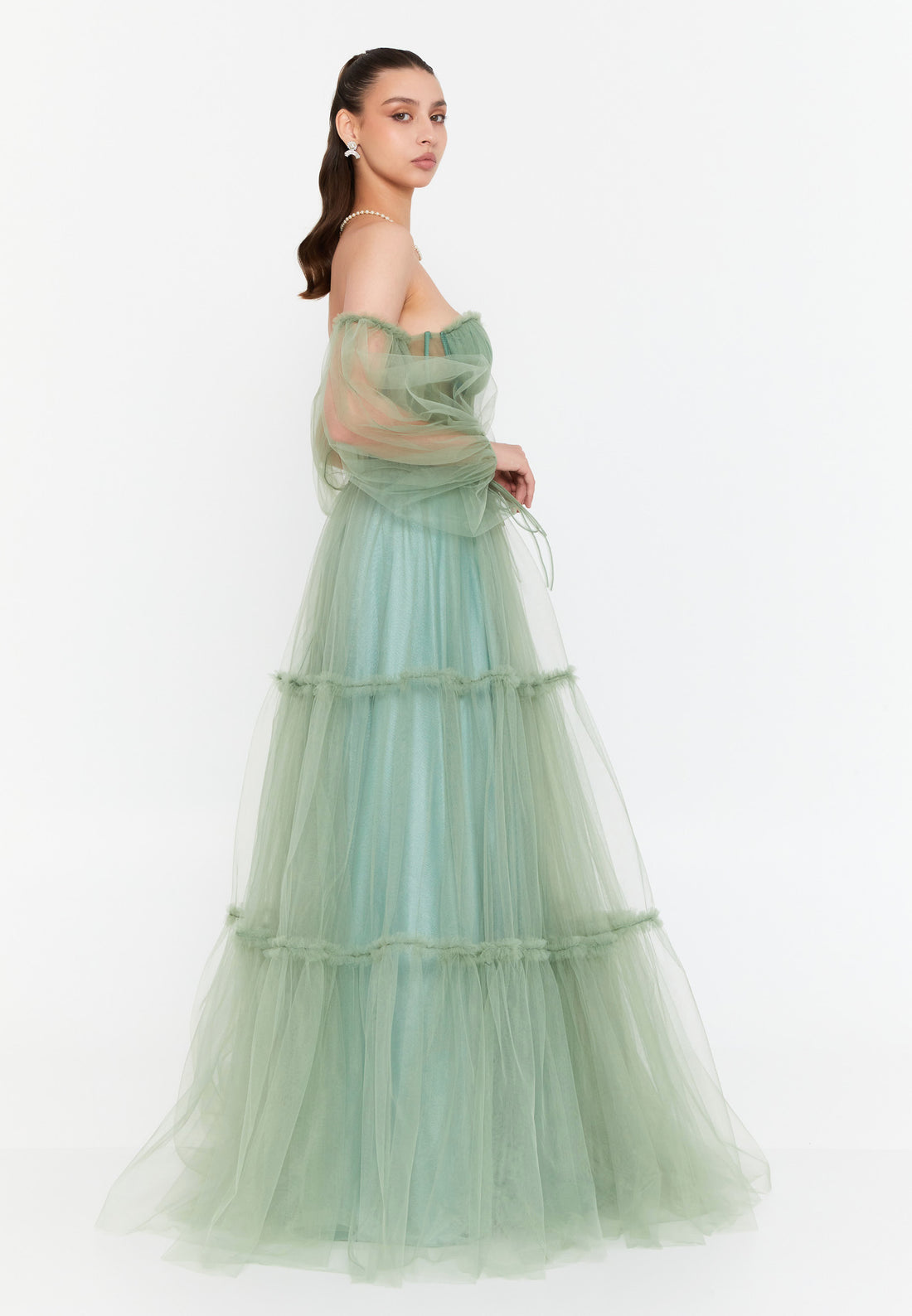 Off Shoulder Maxi Tulle A - Line Regular Prom Dress drr2246