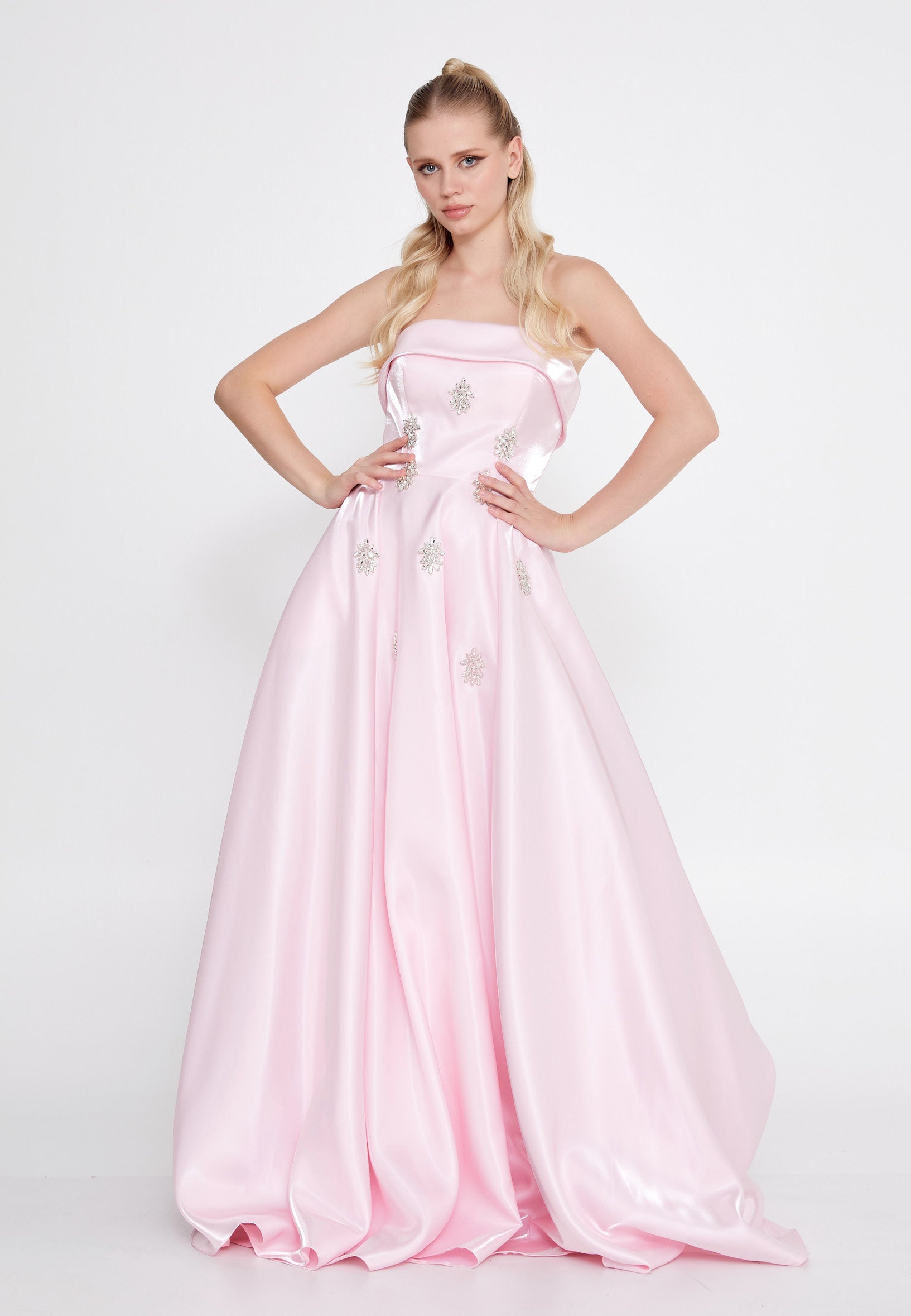 Strapless Maxi Polyester A - Line Regular Prom Dress ins3117 - Prom Dress - Istanbul Fashion Center