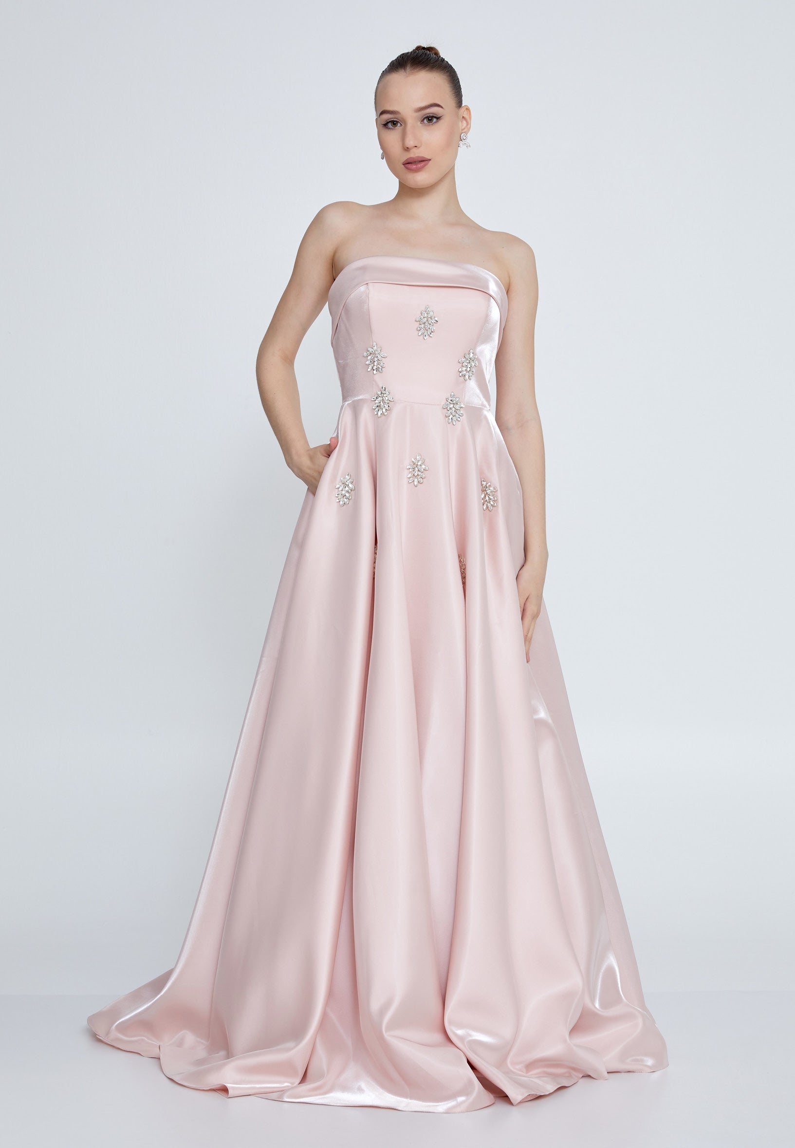 Strapless Maxi Polyester A - Line Regular Prom Dress ins3117 - Prom Dress - Istanbul Fashion Center