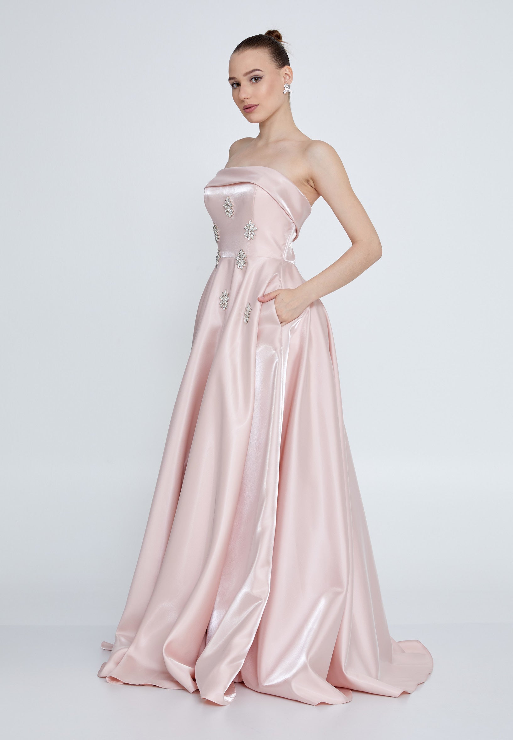 Strapless Maxi Polyester A - Line Regular Prom Dress ins3117 - Prom Dress - Istanbul Fashion Center