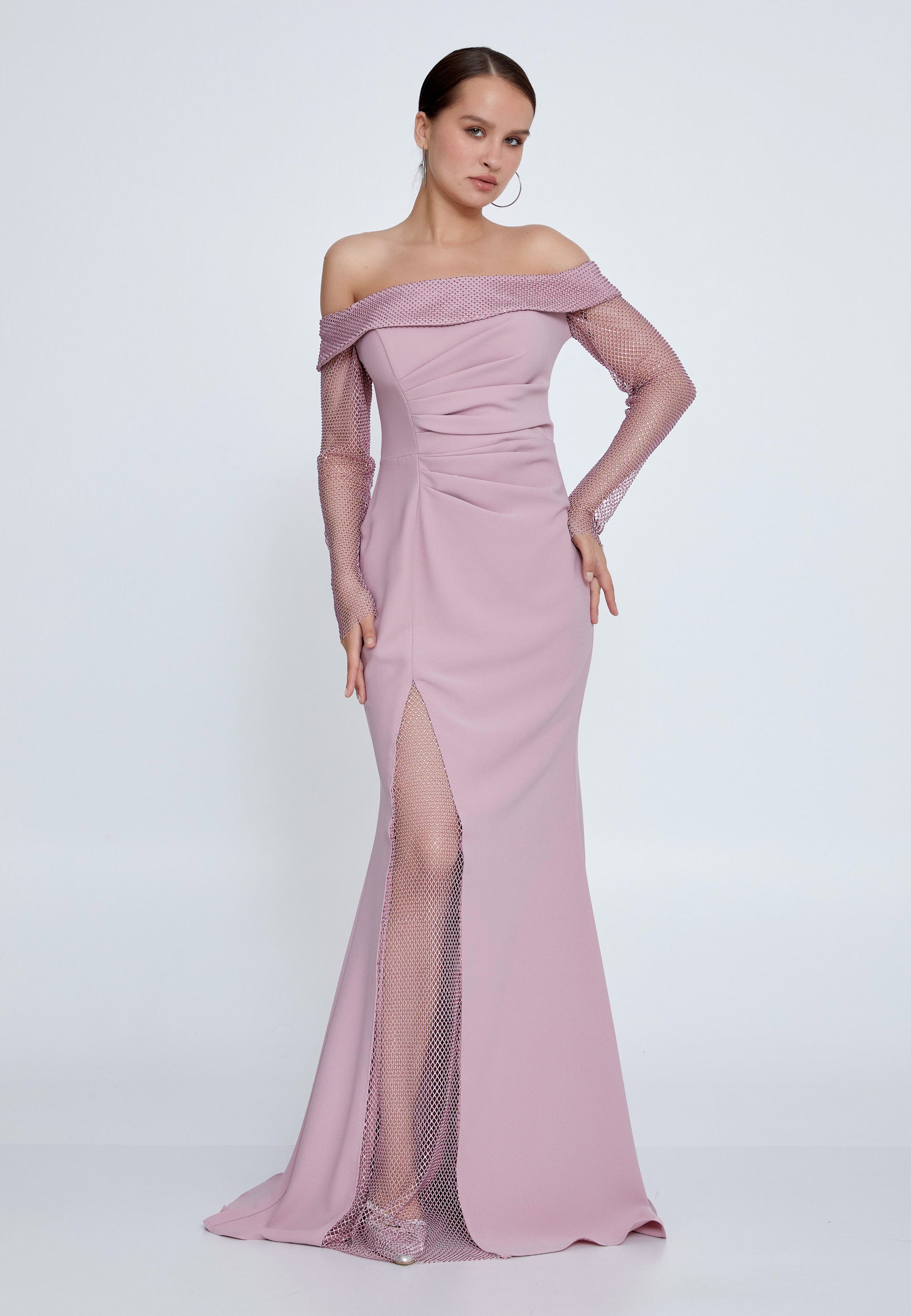 Off Shoulder Maxi Viscose Mermaid Regular Wedding Guest Dress ffs5602 - Wedding Guest Dress - Istanbul Fashion Center