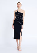 One Shoulder Midi Viscose Column Regular Evening Dress aln1812 - Evening Dress - Istanbul Fashion Center