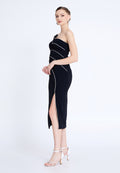 One Shoulder Midi Viscose Column Regular Evening Dress aln1812 - Evening Dress - Istanbul Fashion Center