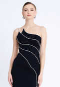 One Shoulder Midi Viscose Column Regular Evening Dress aln1812 - Evening Dress - Istanbul Fashion Center