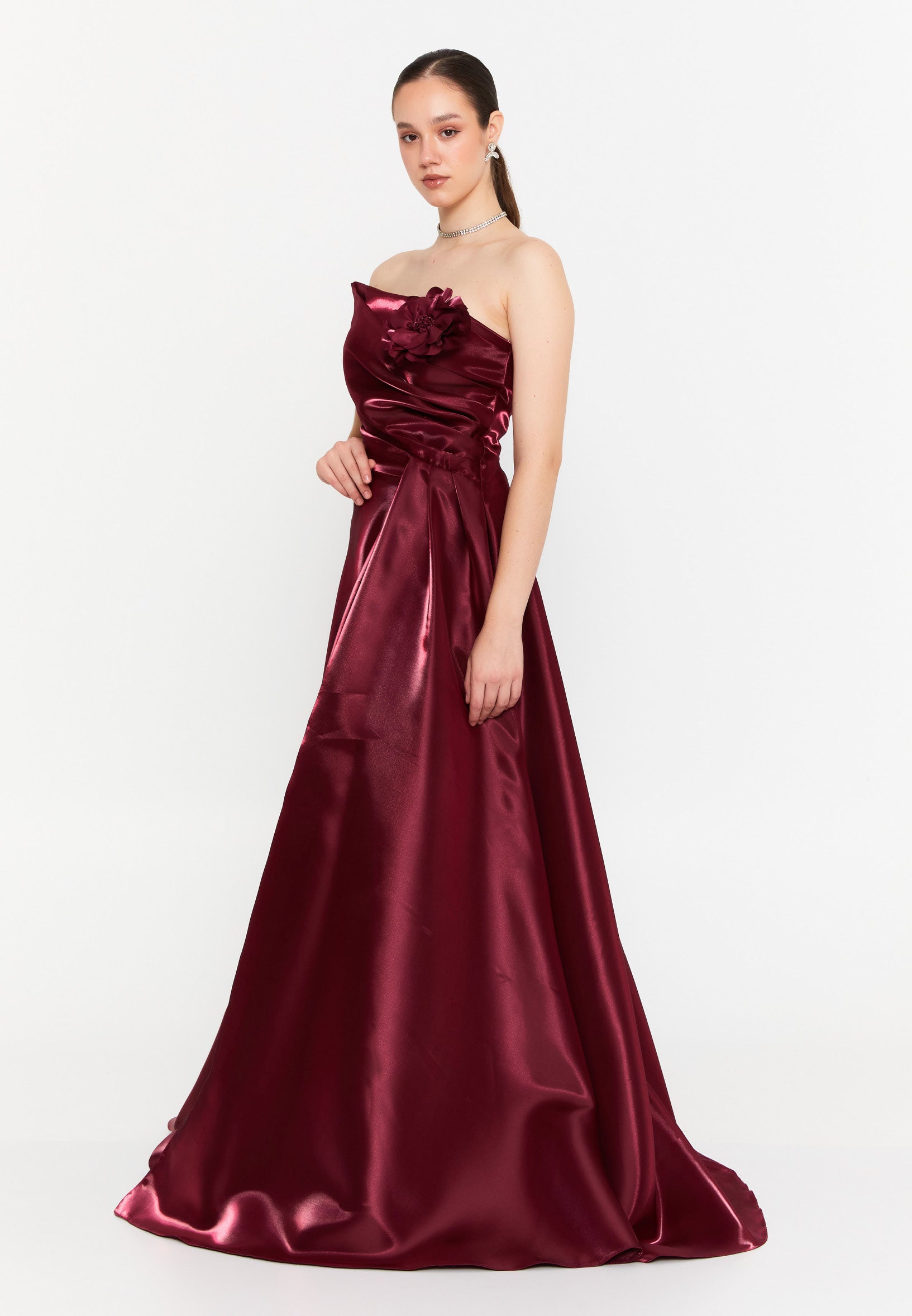 Strapless Maxi Polyester Column Regular Wedding Guest Dress vie1371 - Wedding Guest Dress - Istanbul Fashion Center