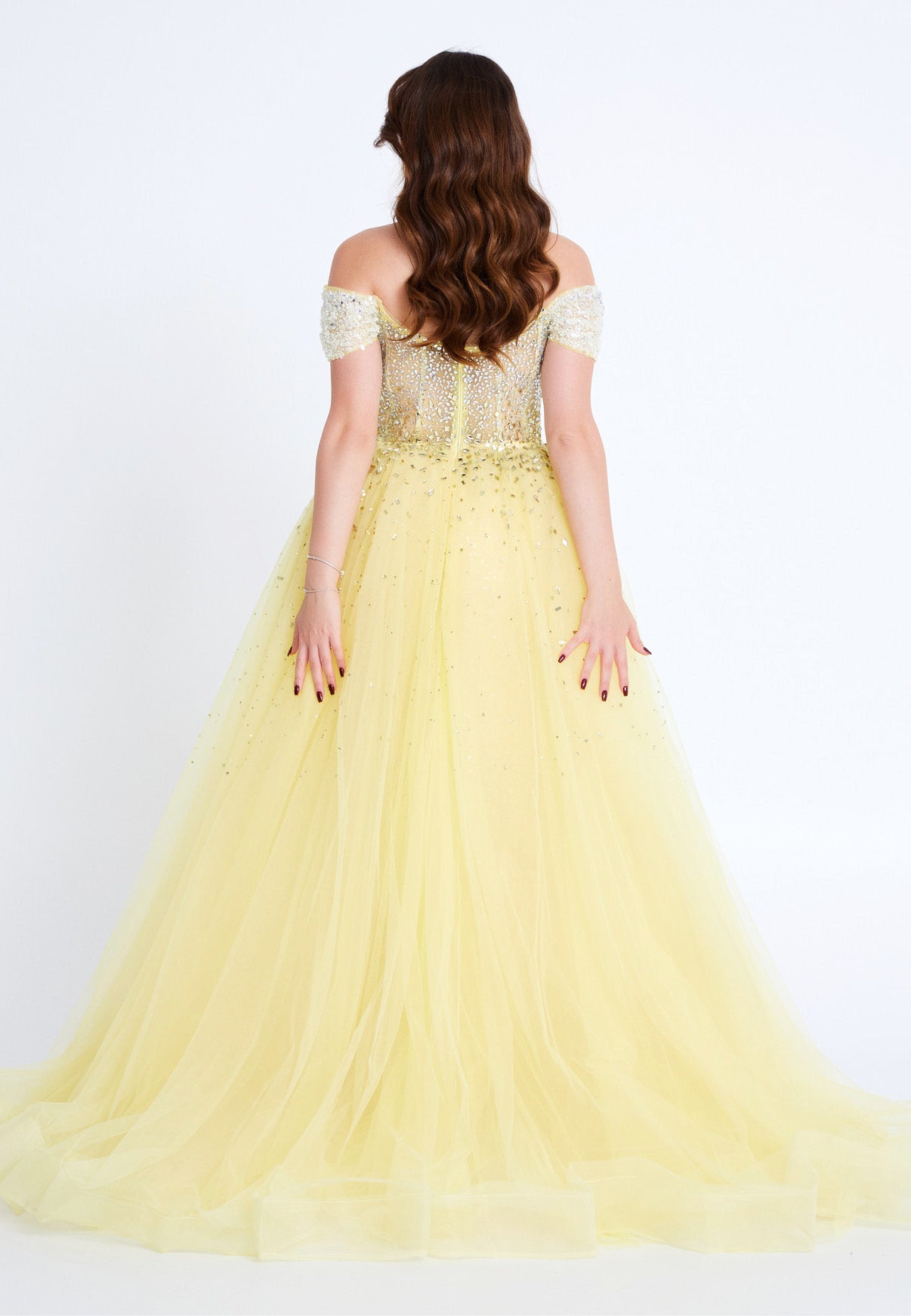 Off Shoulder Maxi Tulle Mermaid Regular Prom Dress mti80104 - Prom Dress - Istanbul Fashion Center