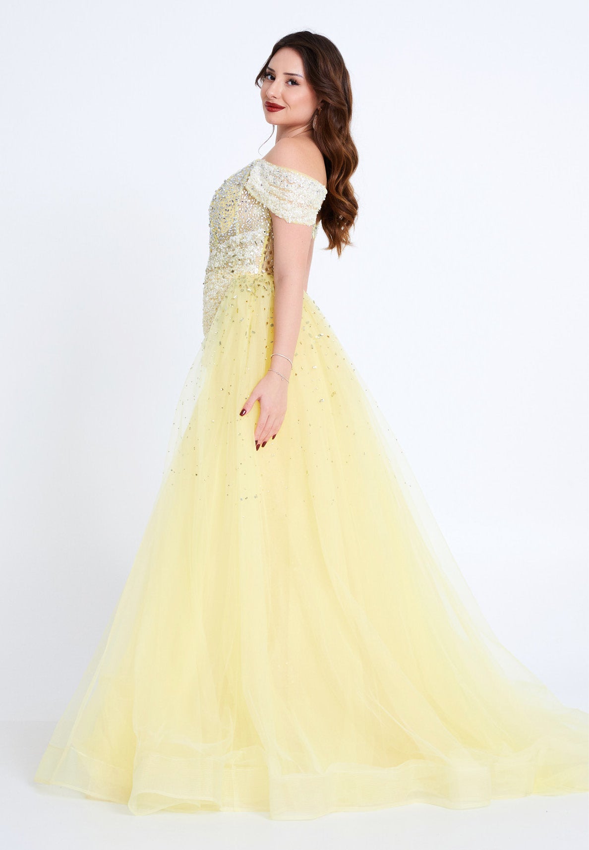 Off Shoulder Maxi Tulle Mermaid Regular Prom Dress mti80104 - Prom Dress - Istanbul Fashion Center