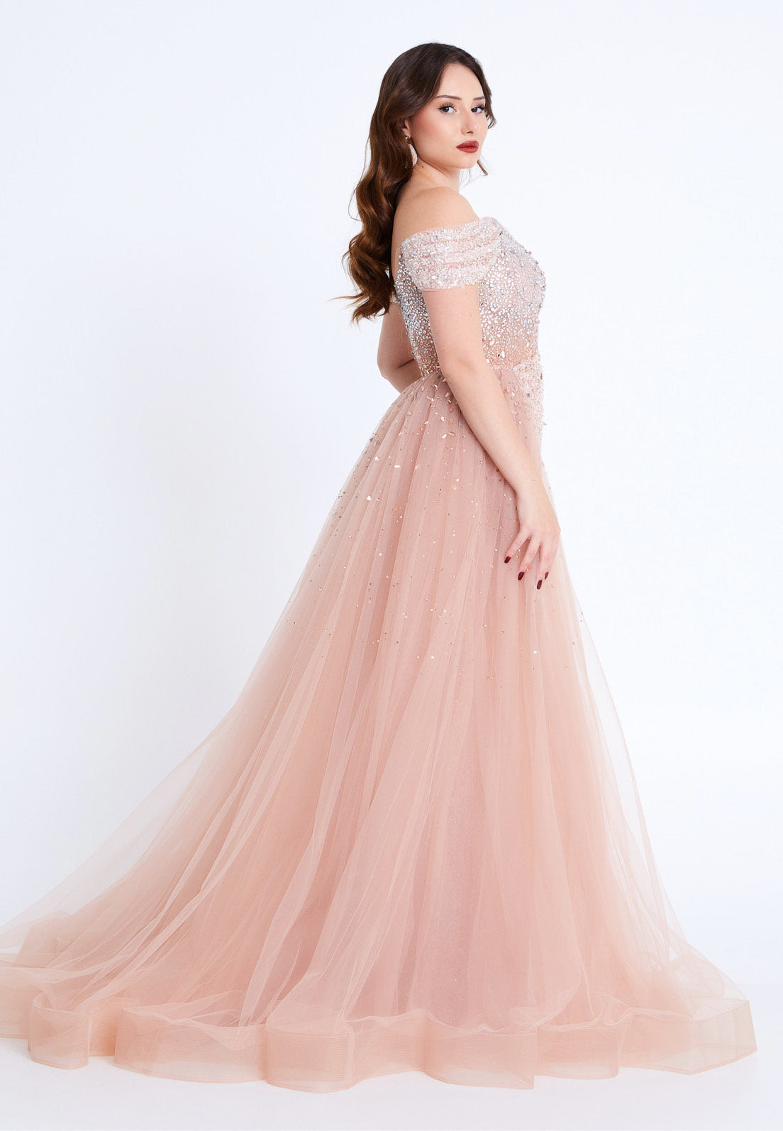 Off Shoulder Maxi Tulle Mermaid Regular Prom Dress mti80104 - Prom Dress - Istanbul Fashion Center