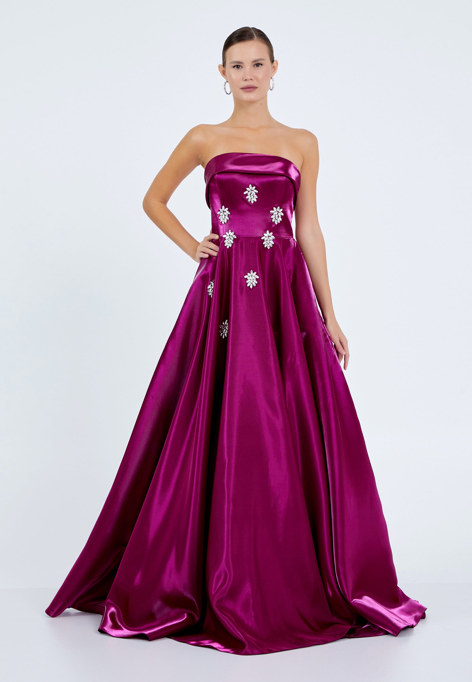 Strapless Maxi Polyester A - Line Regular Prom Dress ins3117 - Prom Dress - Istanbul Fashion Center