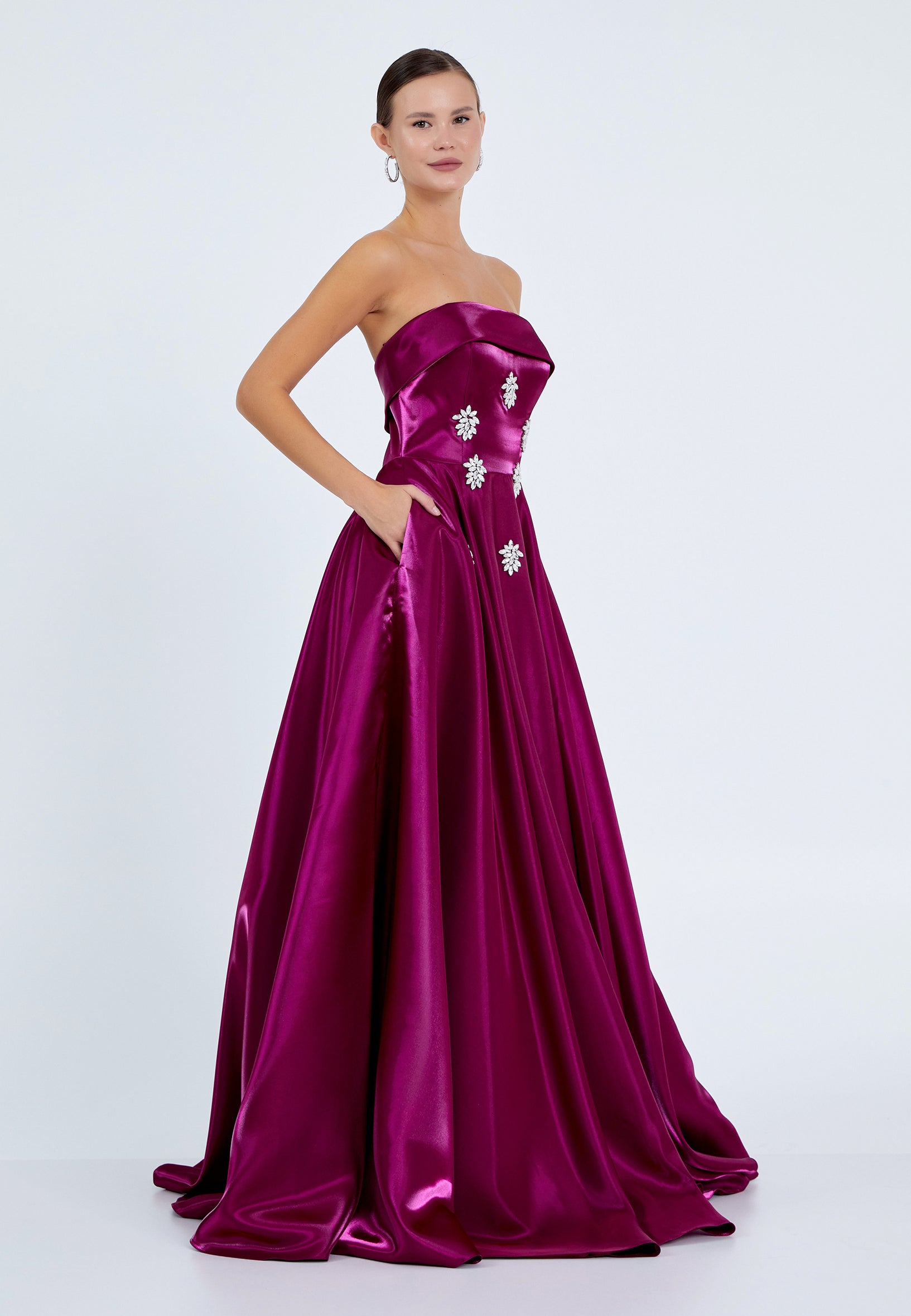 Strapless Maxi Polyester A - Line Regular Prom Dress ins3117 - Prom Dress - Istanbul Fashion Center