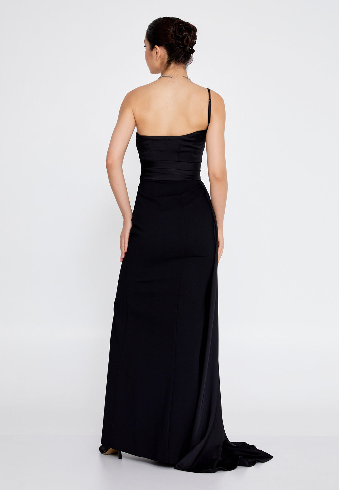 One Shoulder Maxi Crepe Column Regular Wedding Guest Dress all4467