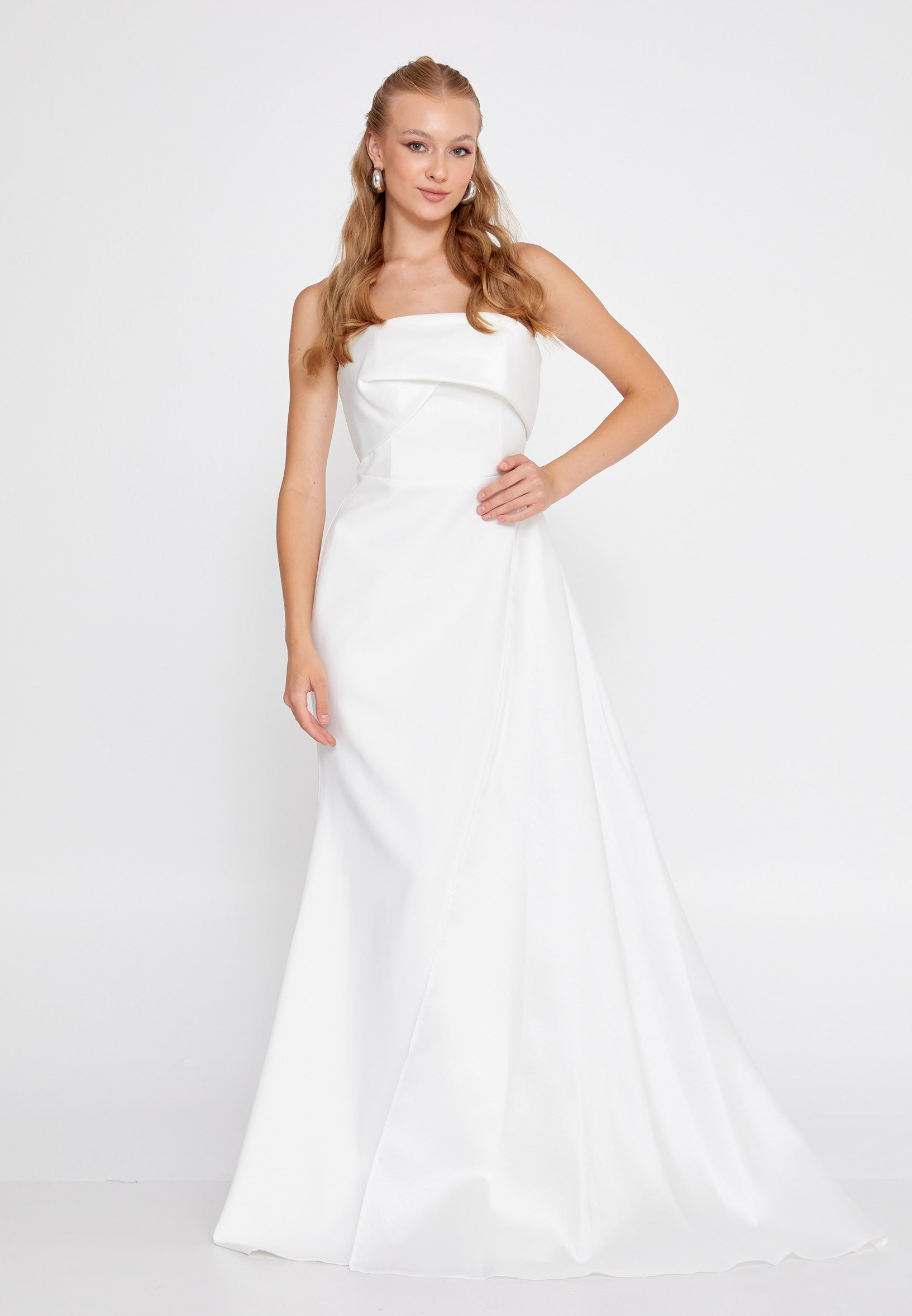 Strapless Maxi Crepe Mermaid Regular Wedding Guest Dress hot5245 - Wedding Guest Dress - Istanbul Fashion Center