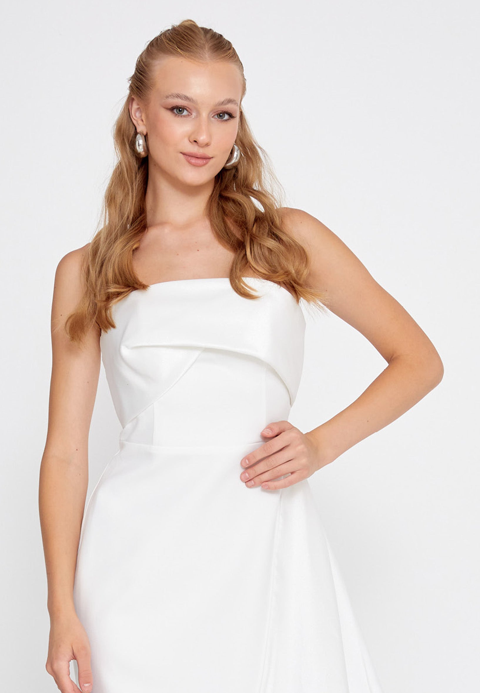 Strapless Maxi Crepe Mermaid Regular Wedding Guest Dress hot5245 - Wedding Guest Dress - Istanbul Fashion Center