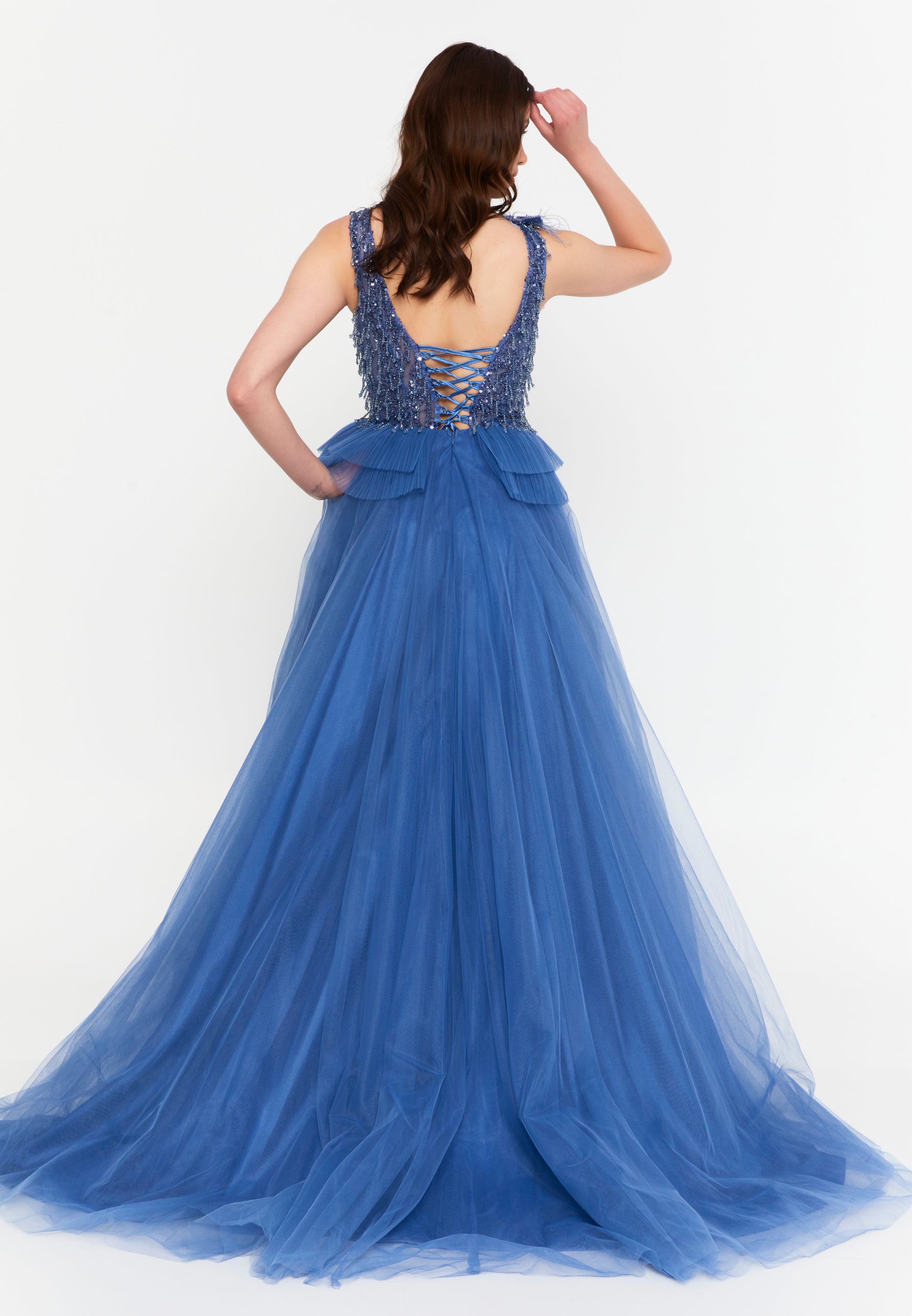 Sleeveless Maxi Tulle A - Line Regular Prom Dress aln1881 - Prom Dress - Istanbul Fashion Center